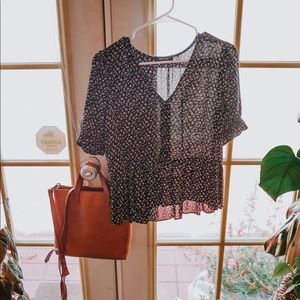 Madewell black floral blouse